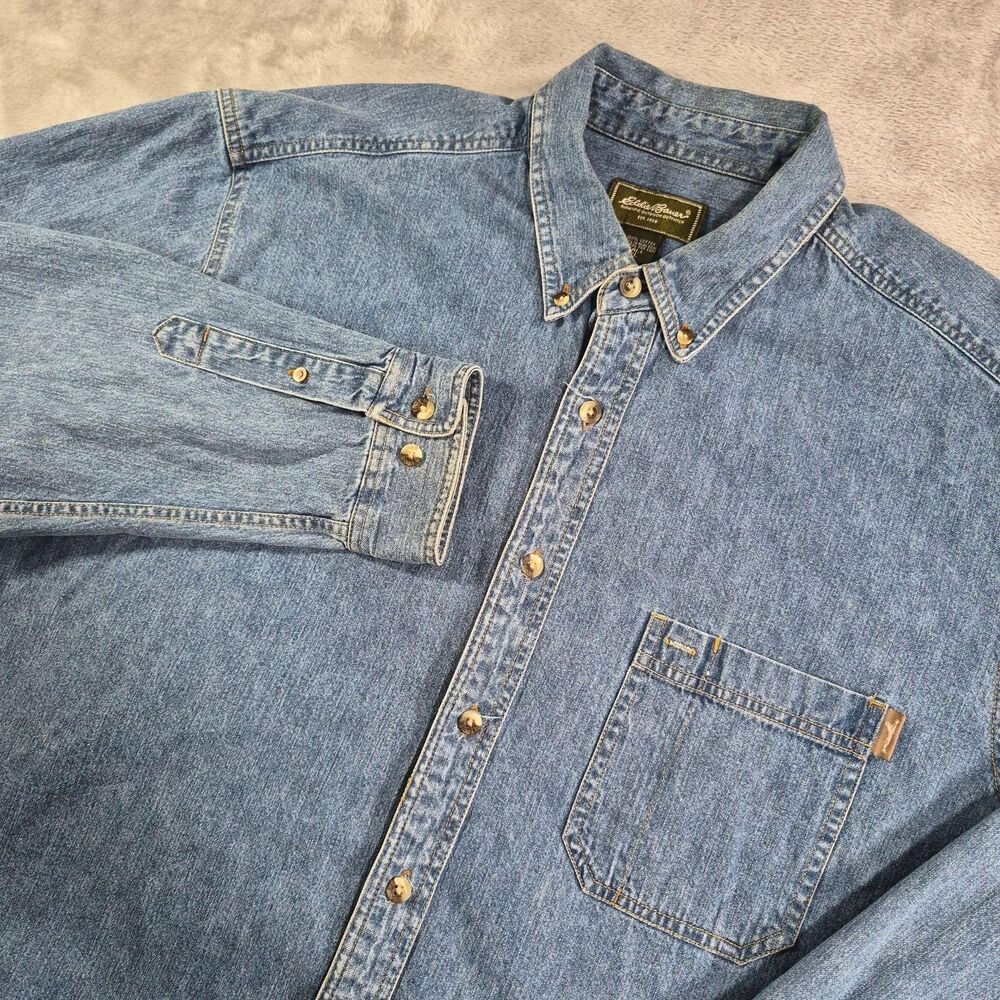 Vintage Eddie Bauer Shirt Mens XLT Denim Long Sleeve Button Down Regular Fit